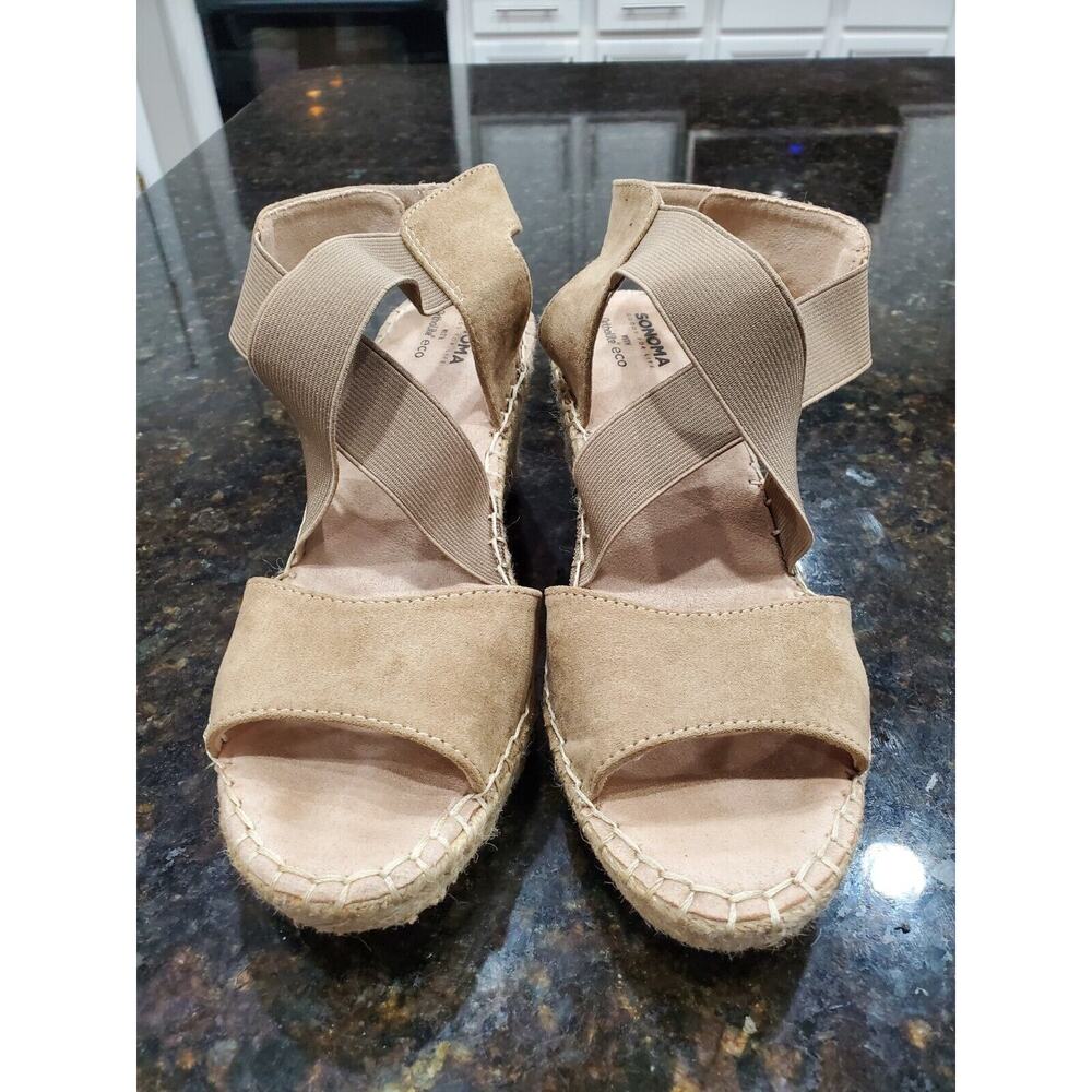Sonoma Beige Women Suede Leather Flip -Flops Open Toe Casual Sandals Size 9.5